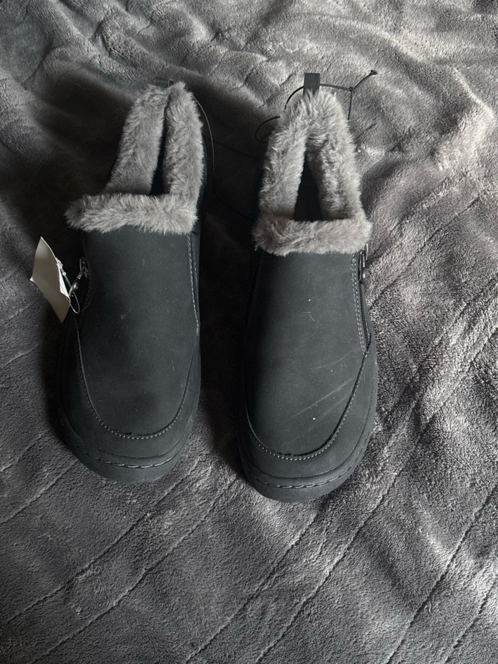 Women's Faux-Fur Trim Black Slip-On Slippers